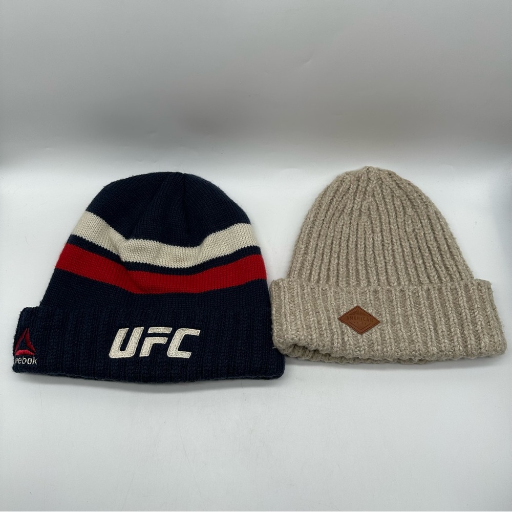 Reebok UFC Navy Knit Beanie and Beige Hat Cap